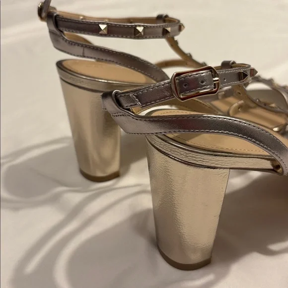 WHBM Cindy Metallic Leather Strappy Studded Block Heel Sandals - Picture 4 of 9